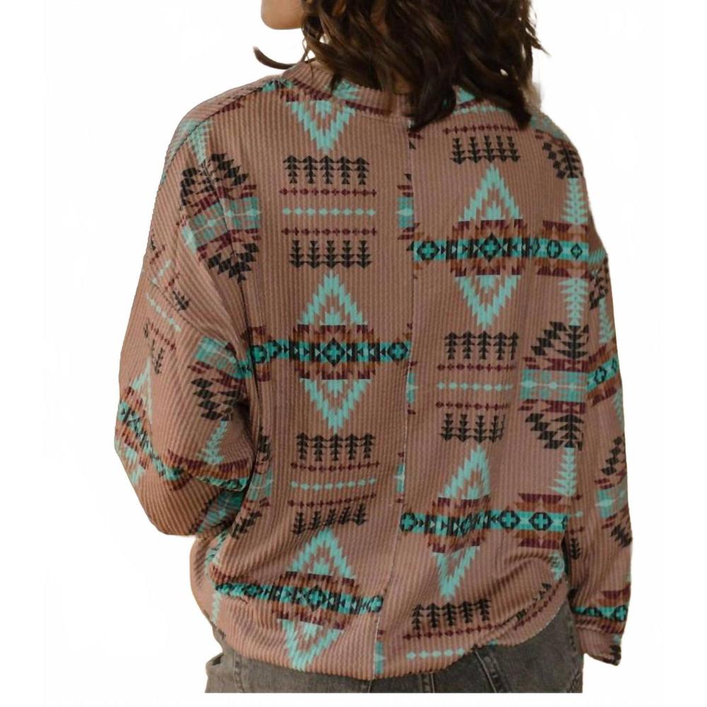 Aztec Patterned Crew Neck Sweater - image 2